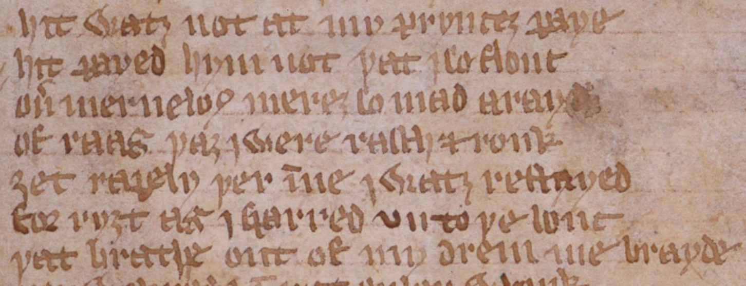 Pearl ll. 1165–70, as they appear in the sole surviving copy: London, British Library, MS Cotton Nero A.x, f. 55r.